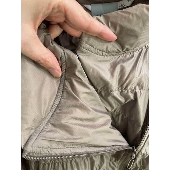 Athleta Womens Small Puffer Coat Beige Gold Goose Down Zip Pockets Snap Quilted - Picture 13 of 14